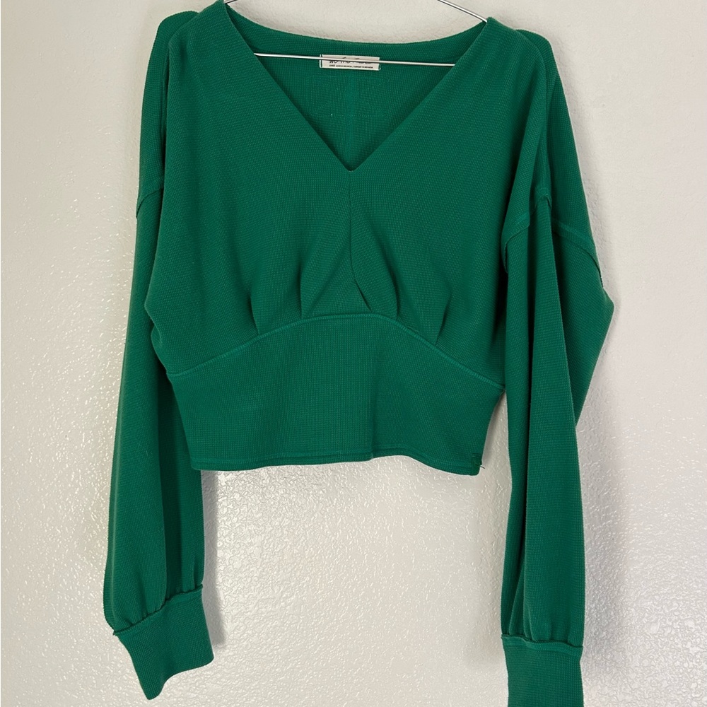 Free People Green Cropped Fitted Top